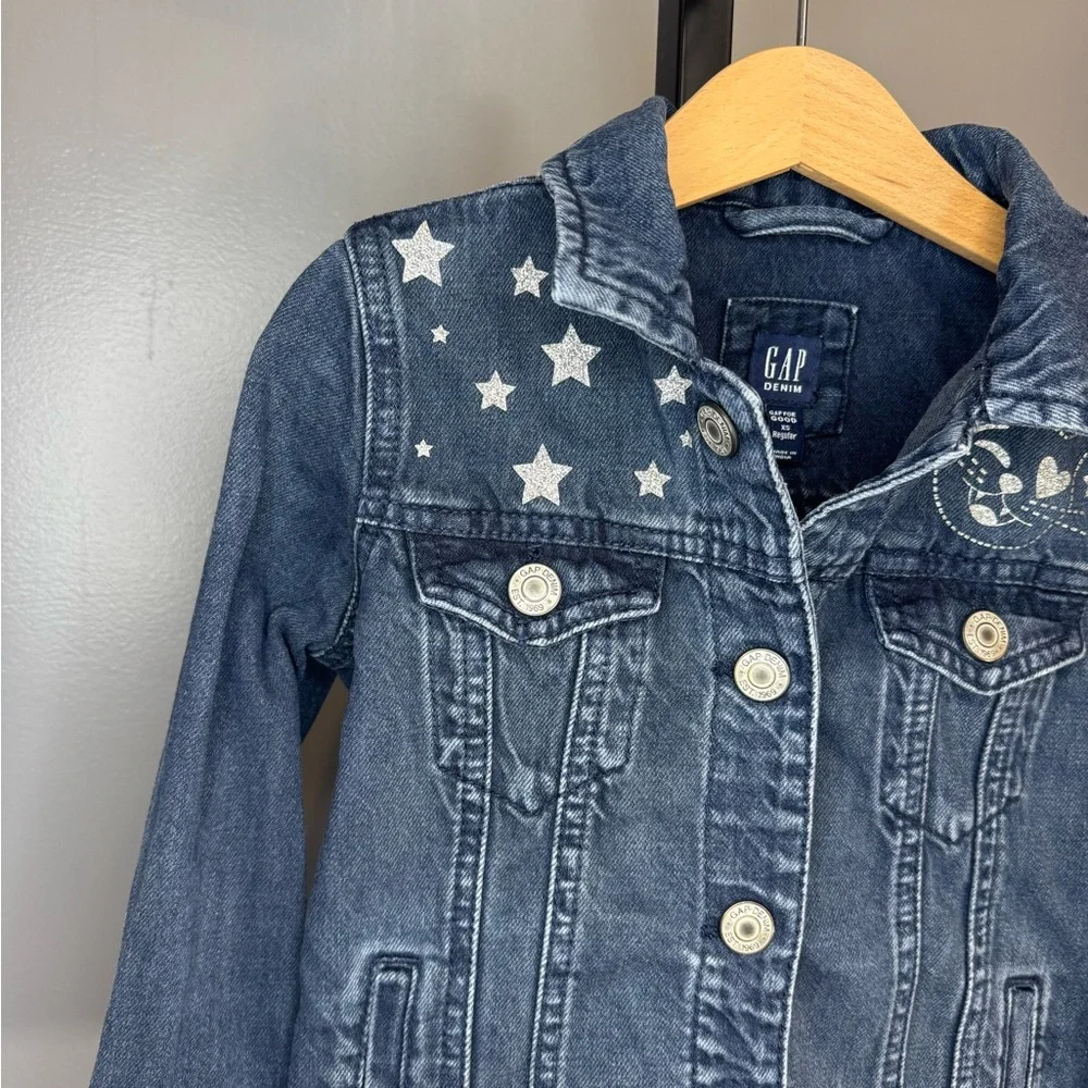 GAP Kids Star‎ Denim Jacket XS 4-5 Shooting Star Peace Sign Dark Indigo